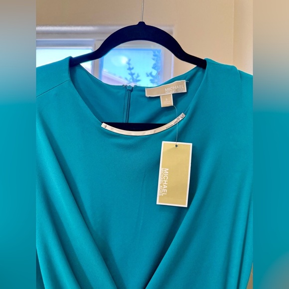 NWT Michael Kors Blue Ruched Wrap Dress Long Sleeve - Picture 2 of 4